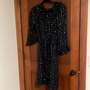 Gorgeous, navy blue and gold Tory Burch dress. Perfect for the holidays.